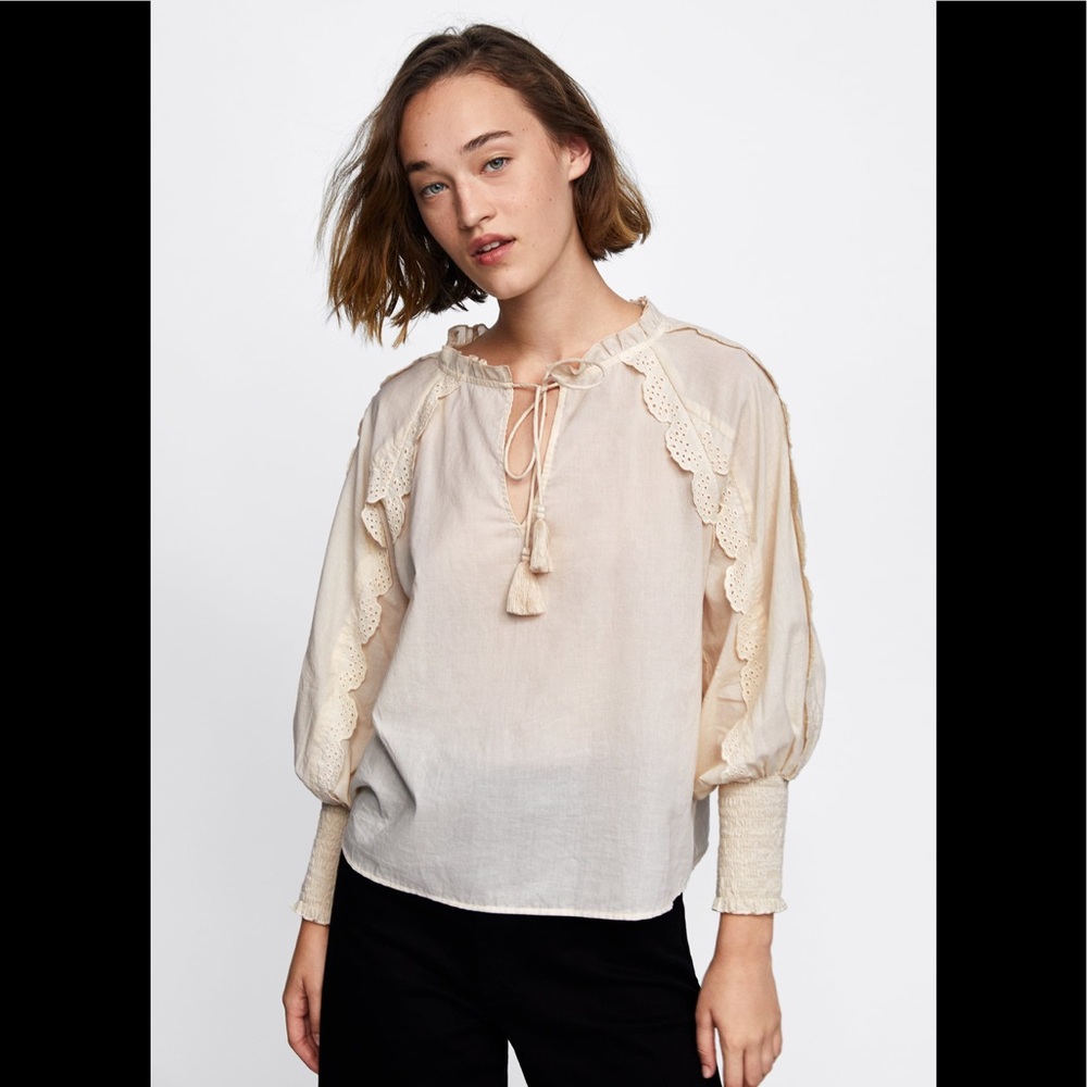 🤍 ZARA Boho Blouse with tasselled strings 7200/236 P171